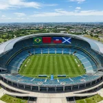 Riðill C heimsmeistaramótsins 2026 með fánum Brasilíu, Marokkó, Haítí og Skotlands