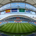 Riðill H heimsmeistaramótsins 2026 með fánum Spánar, Grænhöfðaeyja, Sádi-Arabíu og Úrúgvæ