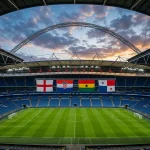 Riðill L heimsmeistaramótsins 2026 með fánum Englands, Króatíu, Gana og Panama