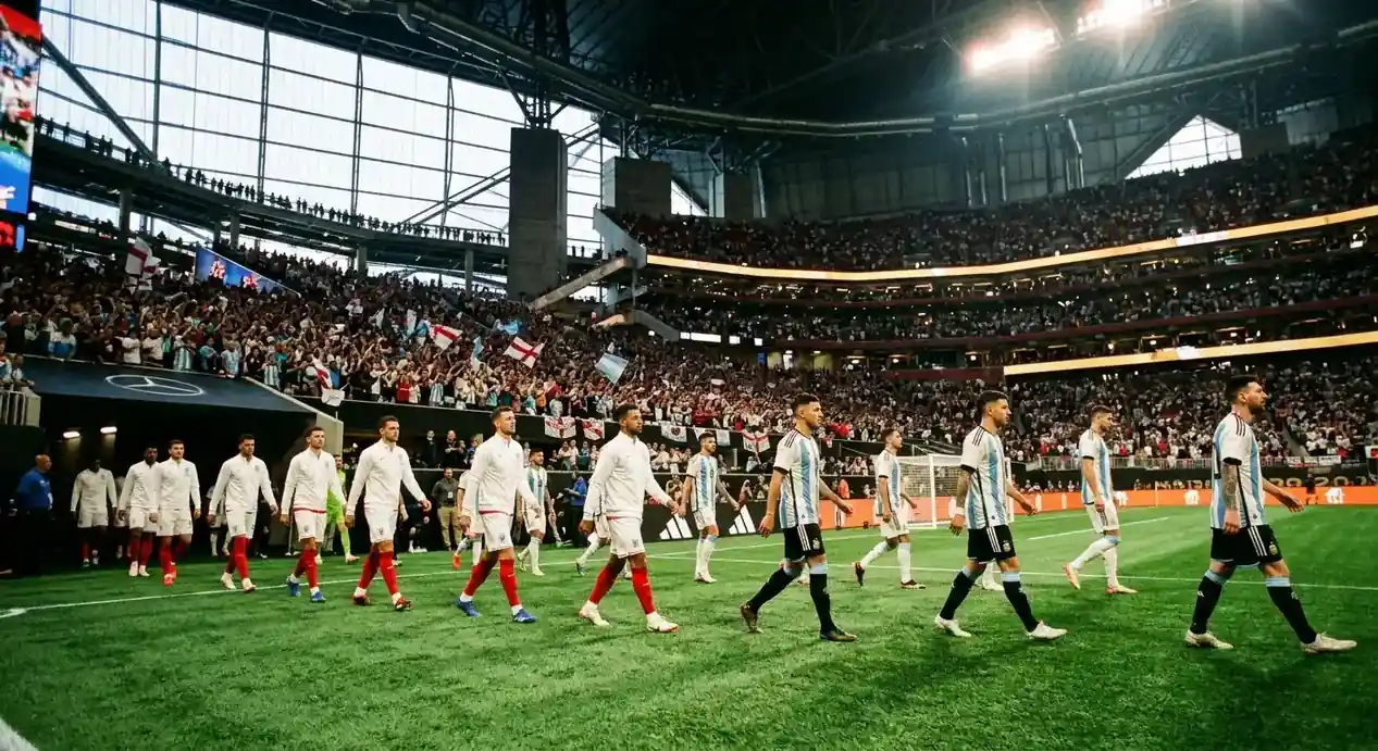 Enskir og argentínskir landsliðsmenn ganga inn á völl með lokuðu þaki fyrir stórleik á HM 2026